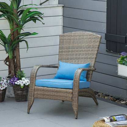 Blue PE Rattan Adirondack Chair with Cushions & Armrests