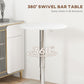 Modern Round Bar Table Adjustment Height Home Pub Bistro Desk Faux Leather Covered Wooden Top Chrome Base White