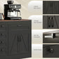 Sideboard Buffet Cabinet, 55" Farmhouse Kitchen Cabinet with 4 Barn Doors, 6 Drawers and 2 Adjustable Shelves, Black