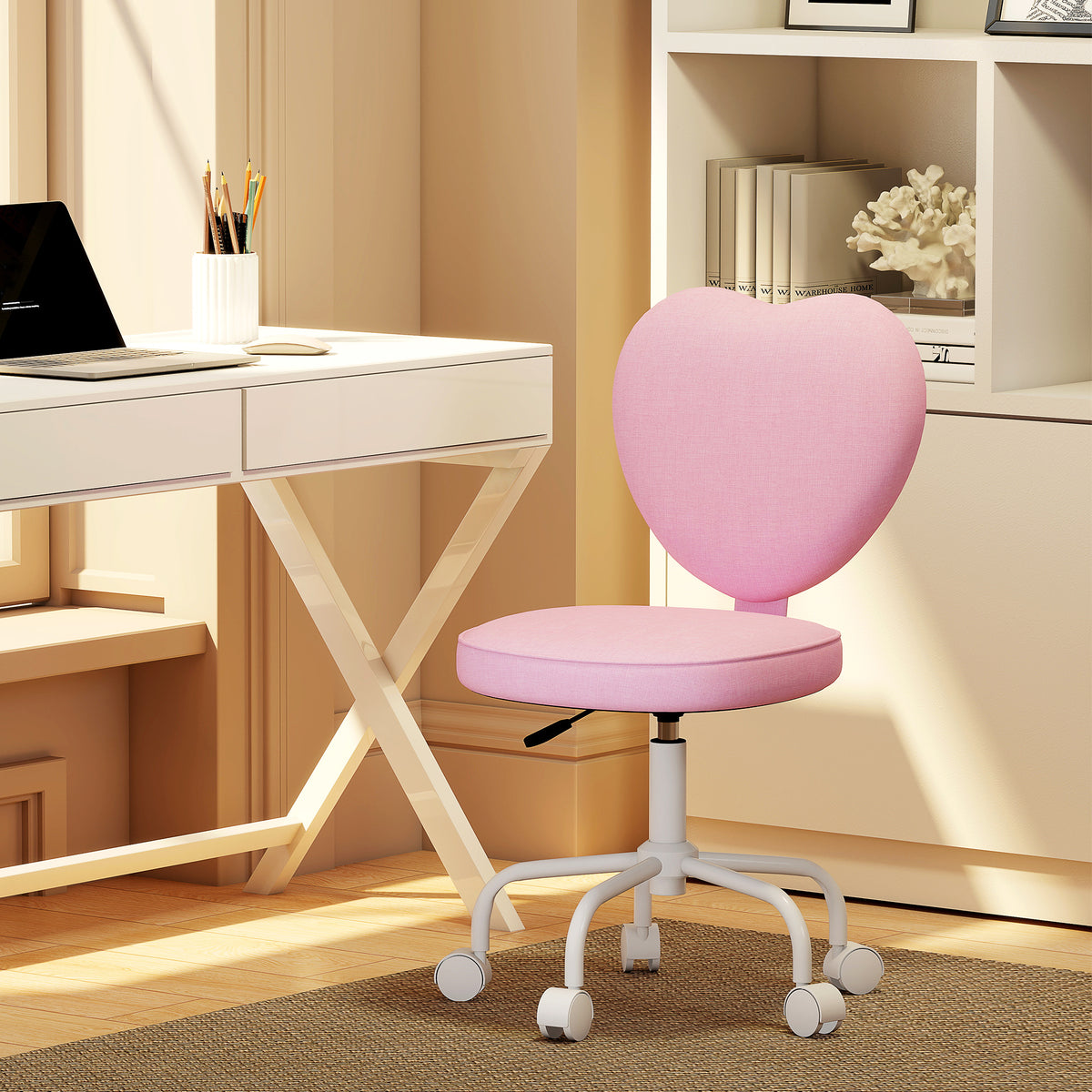 Heart Love Shaped Back Design Office Chair with Adjustable Height, Pink