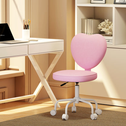 Heart-Shaped Back Office Chair, Adjustable Height - Pink