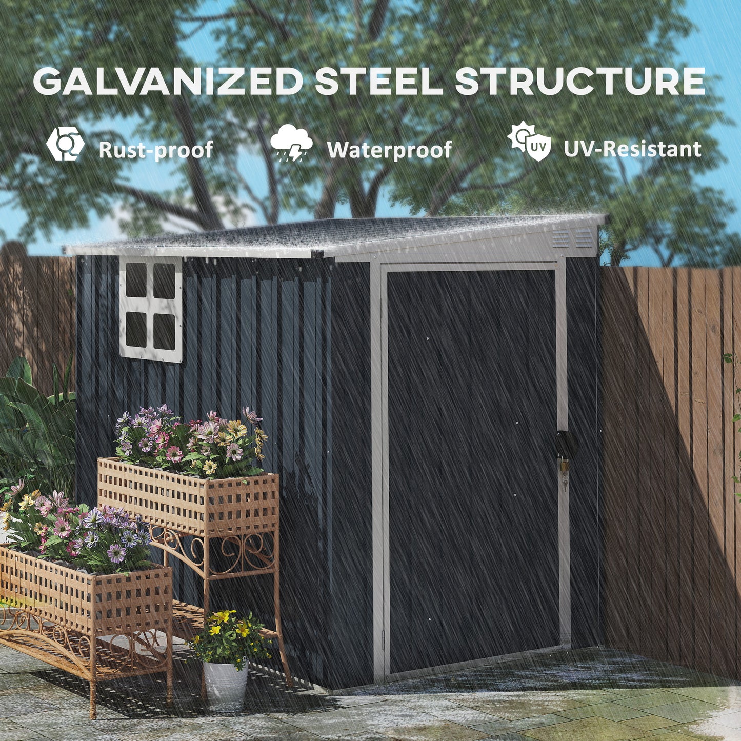 Outdoor Storage Shed, Metal Garden Shed with Window, 2 Vents and Lockable Door for Backyard, Garden, Patio