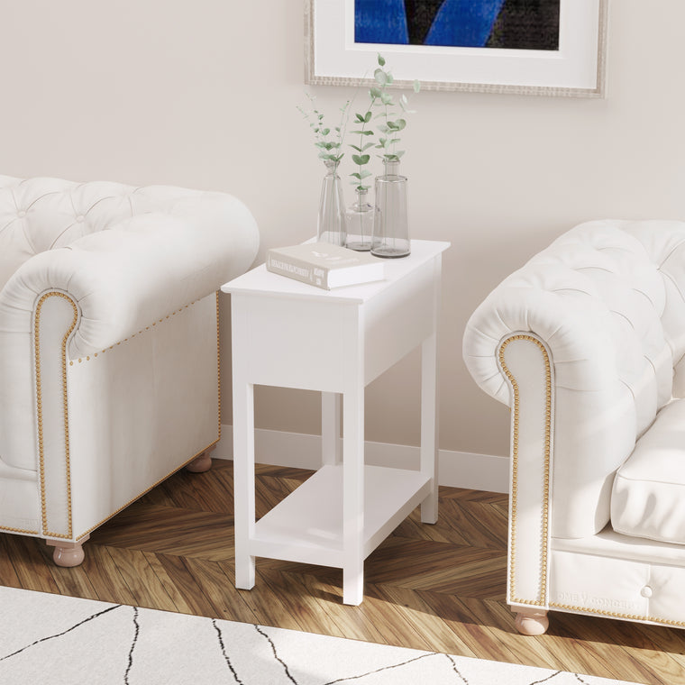 Flip Top End Table with Storage Shelf - White