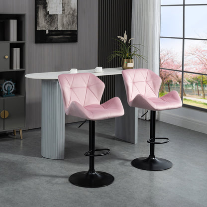 Velvet Adjustable Swivel Bar Stools Set of 2 - Pink