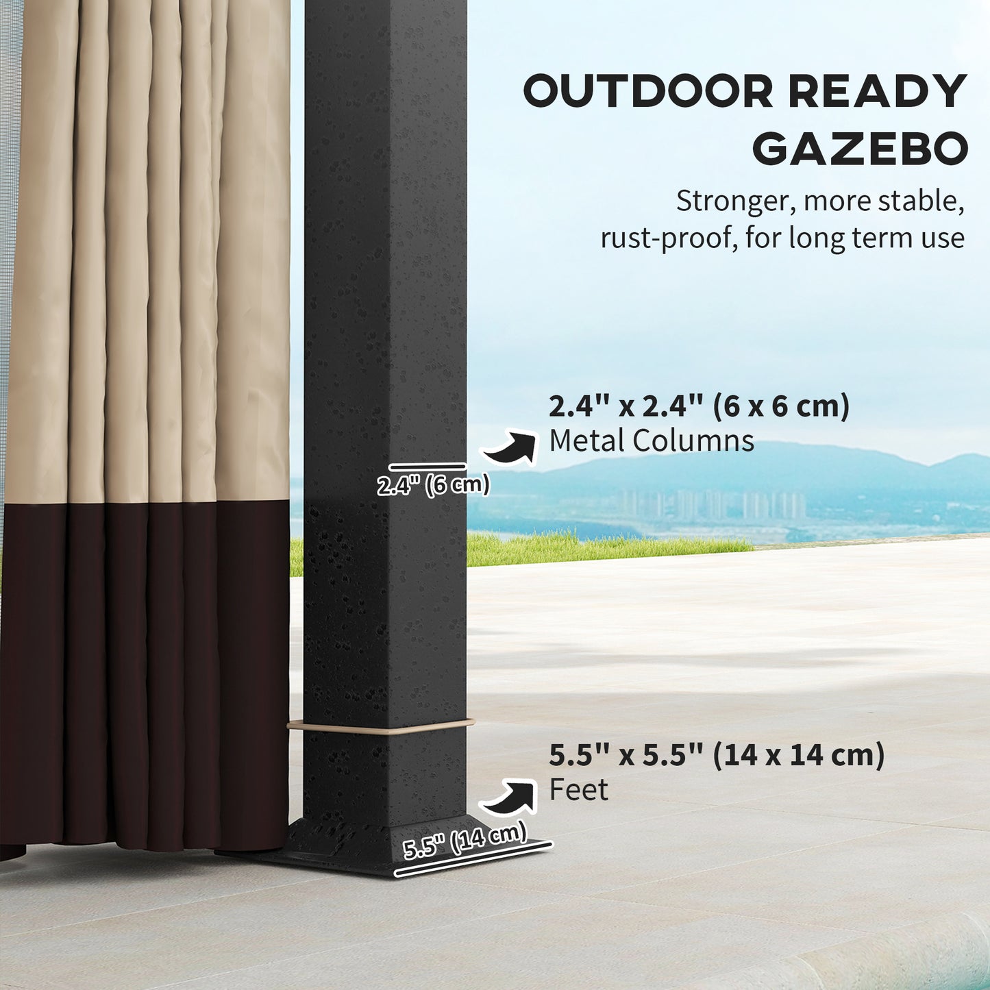 11' x 13' Patio Gazebo, Double Roof Outdoor Gazebo Canopy with Netting & Curtains, Galvanized Metal Frame, Khaki
