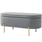 Upholstered Bedroom Bench, Channel Tufted Ottoman Bench with Thick Padding and Metal Legs, Grey