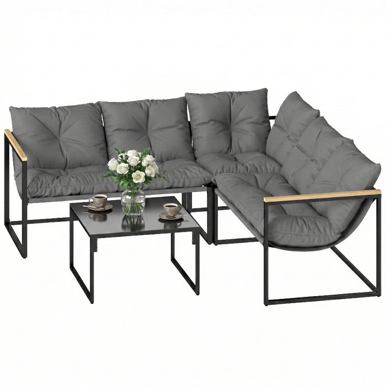 4-Piece Conversation Set with Thick Cushions and Coffee Table