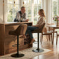 Adjustable Bar Stools Set of 2, Swivel Barstools with Footrest and Back, PU Leather and Steel Round Base, Coffee