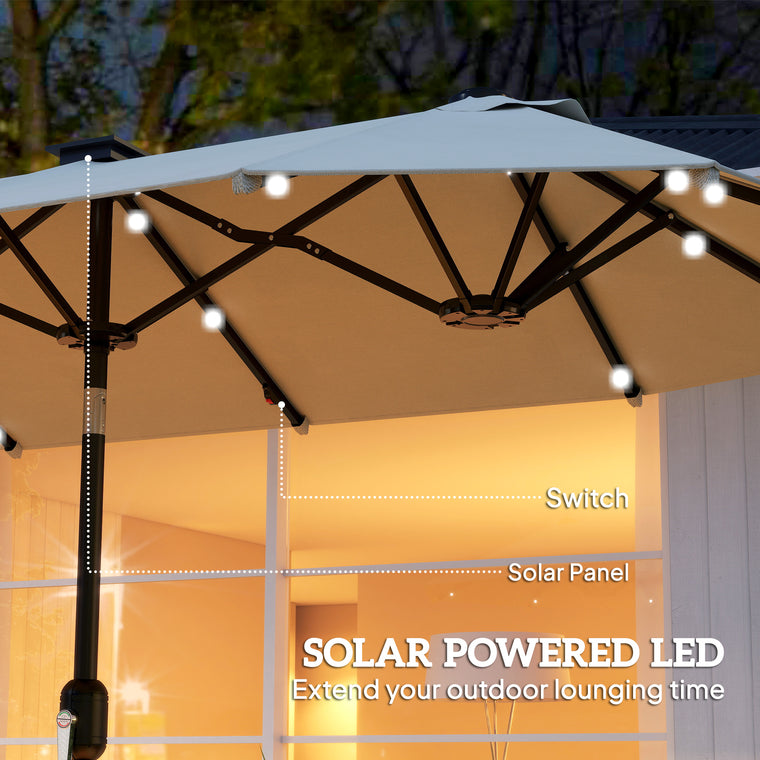 10ft Beige Double-Sided Umbrella with 35 LED Lights