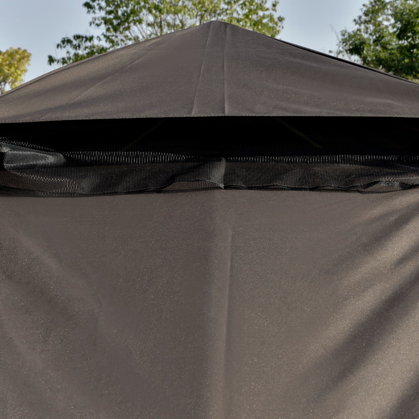 10'x10' Soft-top Patio Gazebo with Double Tier Roof, Mesh Curtains, Display Shelves, Top Hooks, Coffee