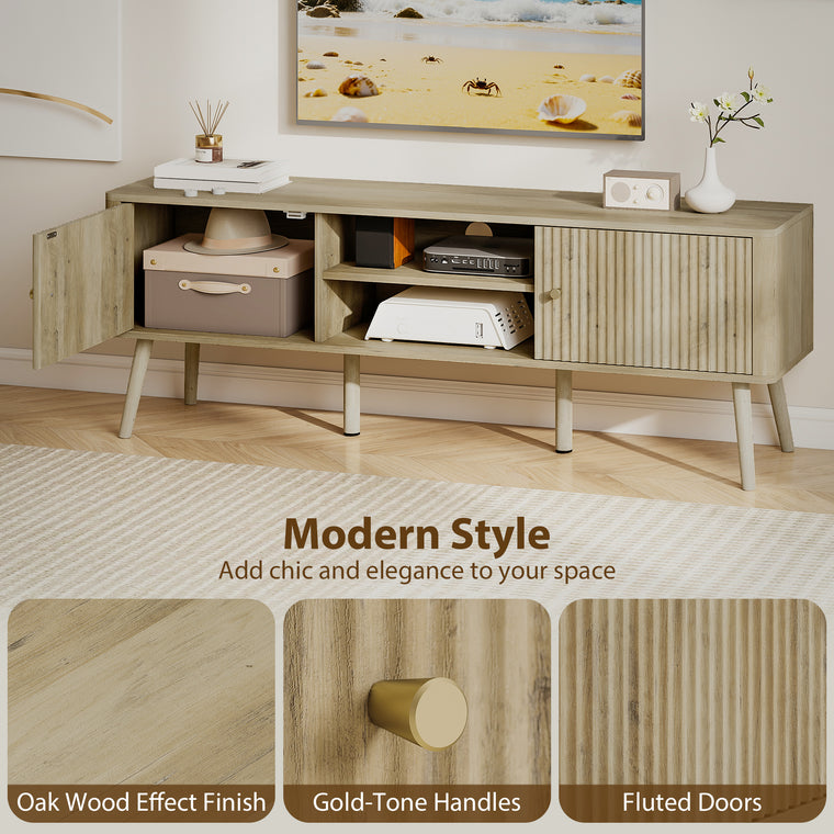 65" TV Stand with Adjustable Shelves and Pine Legs - Oak