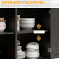 Kitchen Island with Drop Leaf, Rolling Kitchen Cart with 2 Drawers, Adjustable Shelves and Wood Countertop, Black
