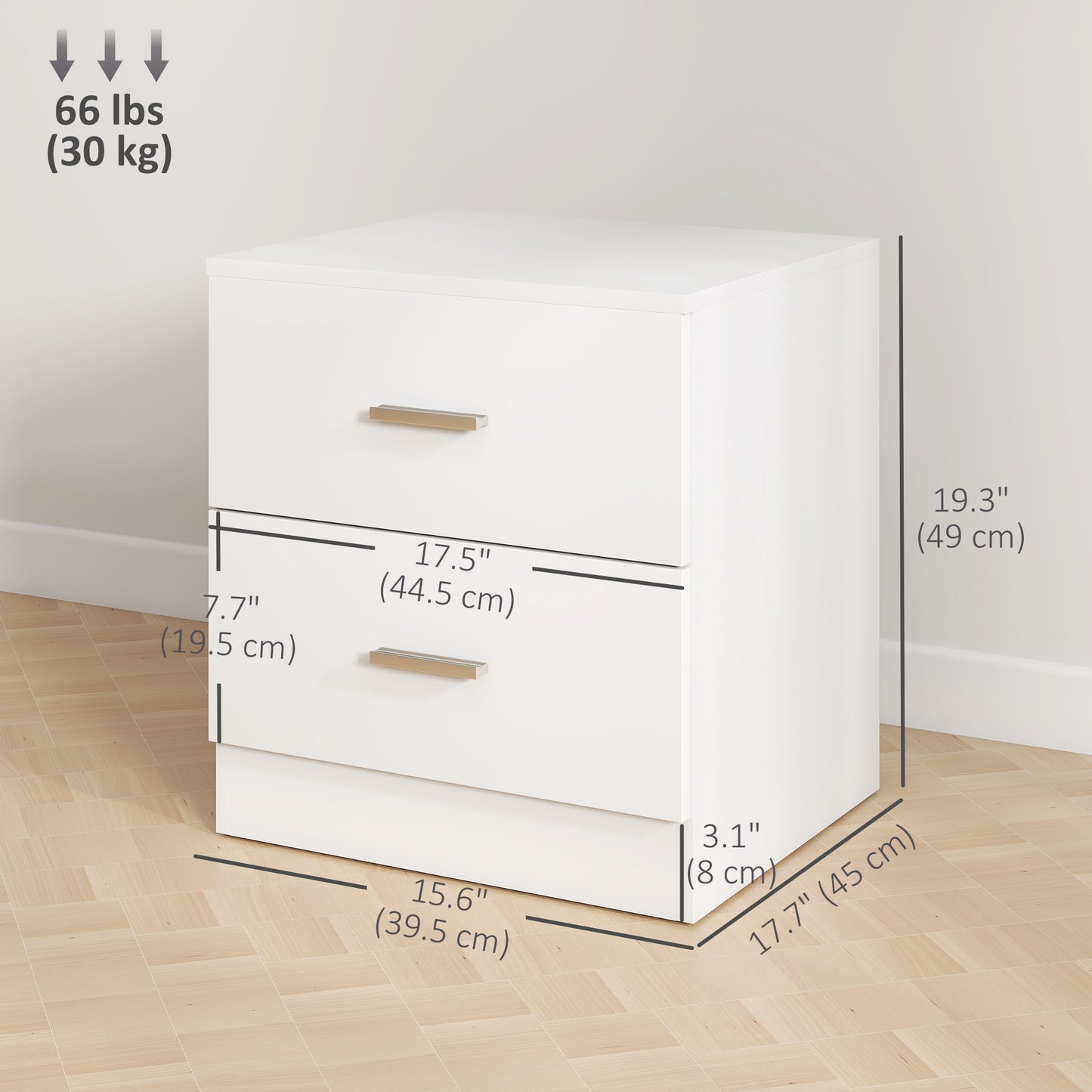 Bedside Table with 2 Drawers, Modern Nightstand for Bedroom, White