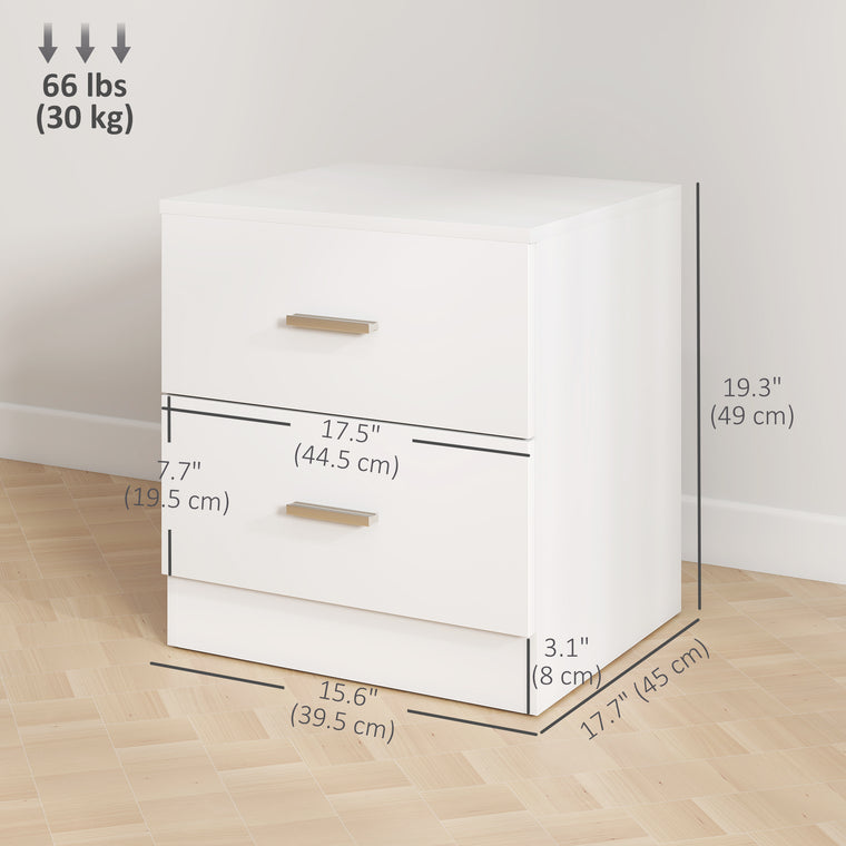 Nightstand with 2 Drawers - White