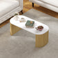 Coffee Table, Modern Marble-Effect Living Room Table with Round Corners and Thicken Legs, Natural Wood