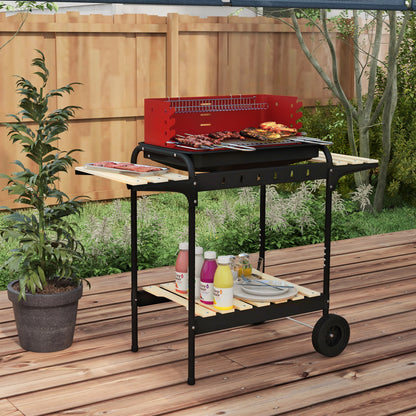 Red Charcoal BBQ Trolley with Adjustable Height & Ash Catcher