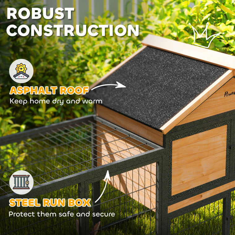85" Yellow Large Wooden Rabbit Hutch with Run & Ramp