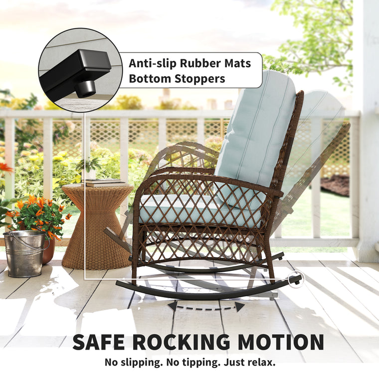 Wicker Rattan Rocking Chair with Thick Cushions