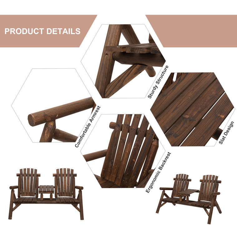 Carbonized Wood Adirondack Bench with Coffee Table