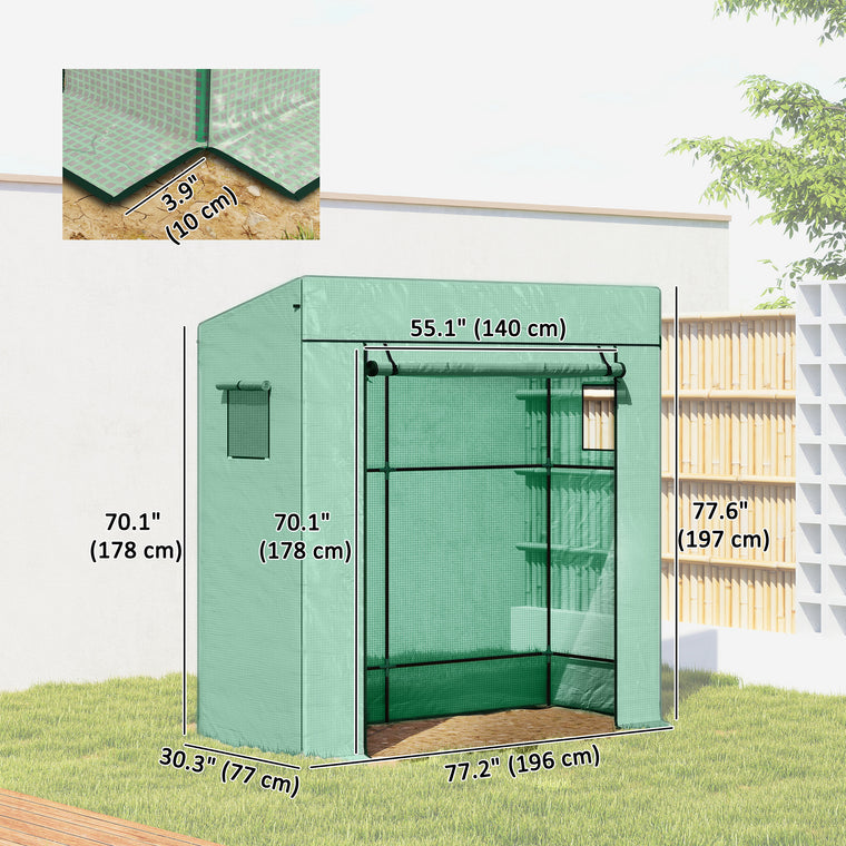 Green Lean-To Tomato Greenhouse with PE Cover & Roll-Up Door