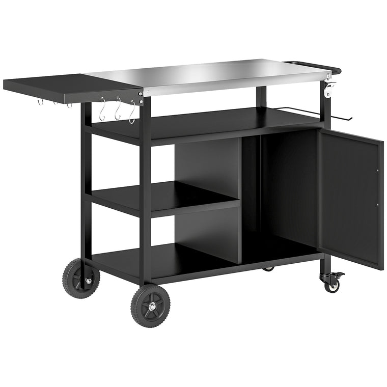 Pizza Oven Stand with Stainless Steel Top & Foldable Table
