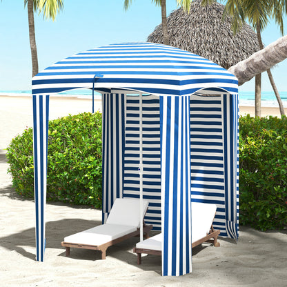 70.1" x 70.1" Blue White Stripe Cabana Umbrella with Walls