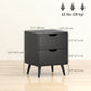 Modern Bedside Table Set of 2, Nightstand with 2 Drawers and Pine Wood Legs for Bedroom, Black