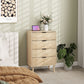 Chest of Drawers, 4 Drawer Dresser with Fluted Panels and Solid Wood Legs, Storage Cabinet for Living Room, Oak