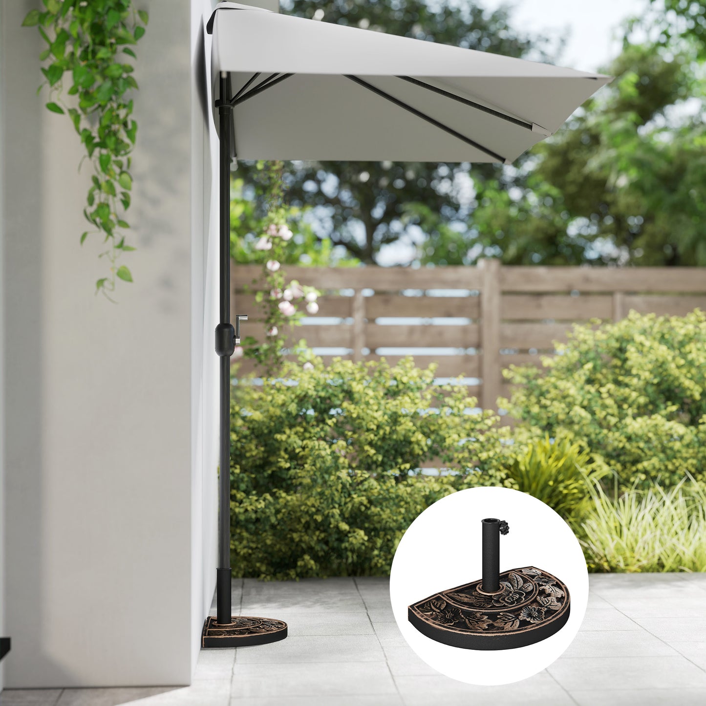 20 lbs Resin Half Round Patio Umbrella Base 20" Outdoor Decorative Parasol Stand Holder For Φ1.5", Φ1.9" Pole, Bronze