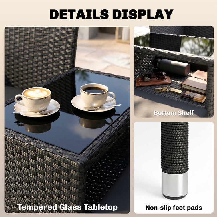 Black PE Rattan Loveseat with Mid-Table