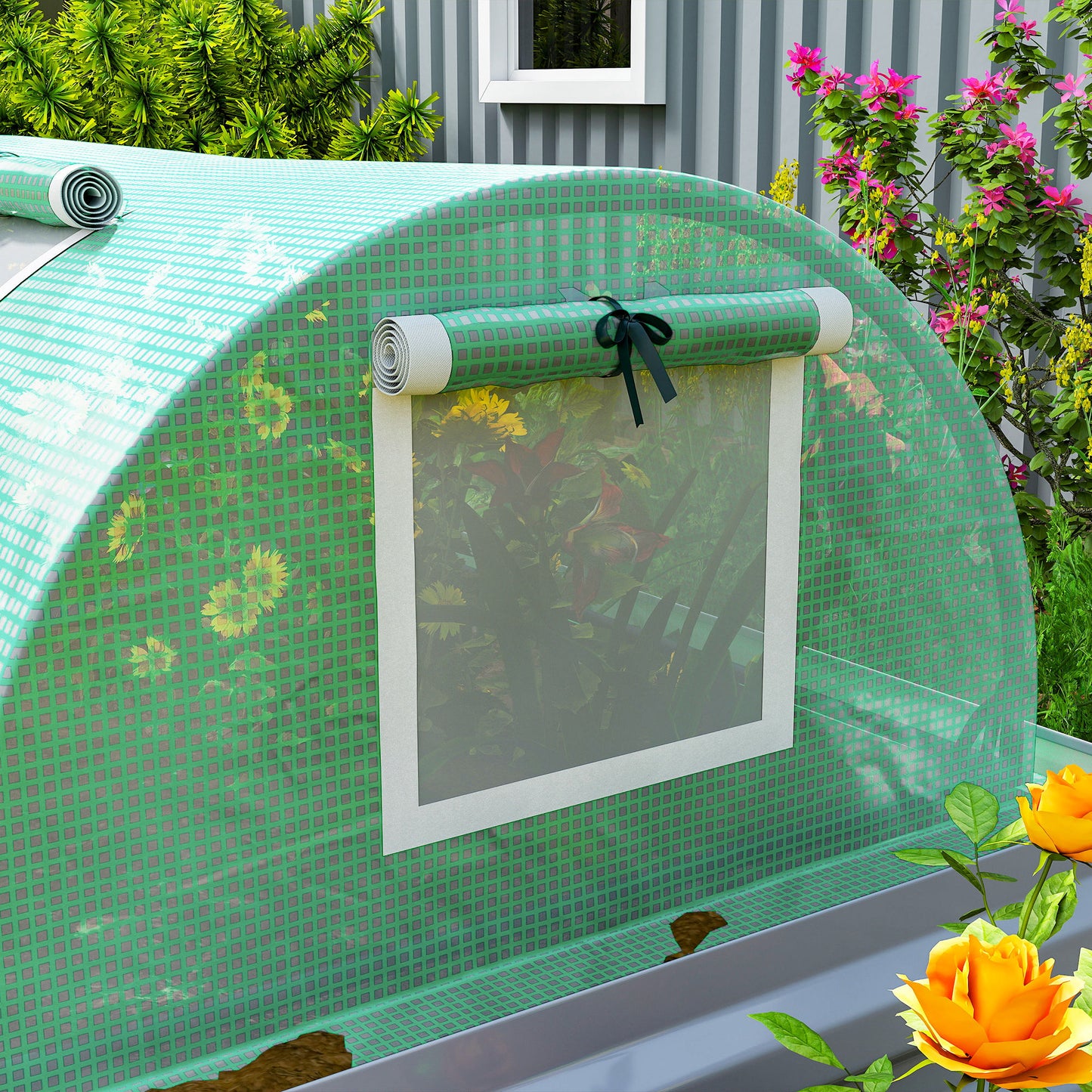Portable Mini Greenhouse, Tunnel Growing Tent with 5 Mesh Windows and Steel Frame