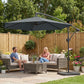 9.7 ft Offset Patio Umbrella with Water/Sand Fillable Weights, Garden Hanging Parasol with Locking Latch, Dark Grey