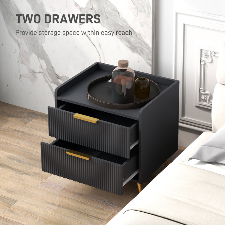 Nightstand with 2 Drawers & Metal Legs