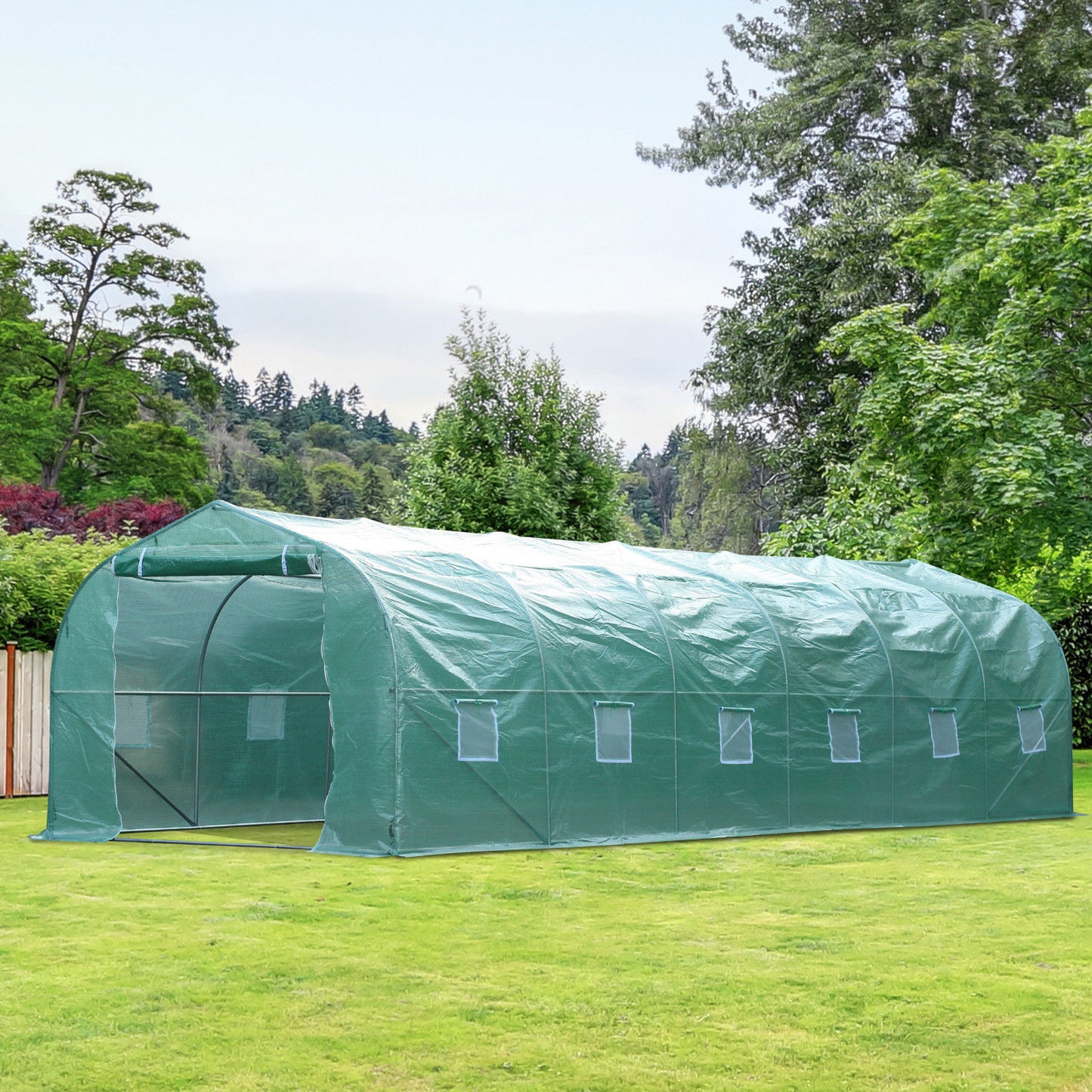 26' x 10' x 7' Large Steeple Walk-in Greenhouse Outdoor Garden Plant Seed Tunnel Grow Tent Steel Frame, Green