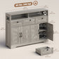 Sideboard, Buffet Cabinet with 4 Barn Doors and 3 Drawers, Coffee Bar Cabinet with Adjustable Shelves, Grey