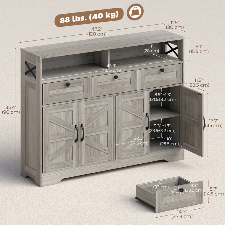 Sideboard Buffet Cabinet with 4 Doors and 3 Drawers