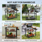 3-Tier Outdoor Grill Dining Cart with Storage Rack, Pizza Oven Stand with Side Handle, 4 Wheels for Backyard Party