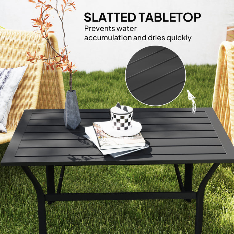 Metal Side Table with Slatted Tabletop