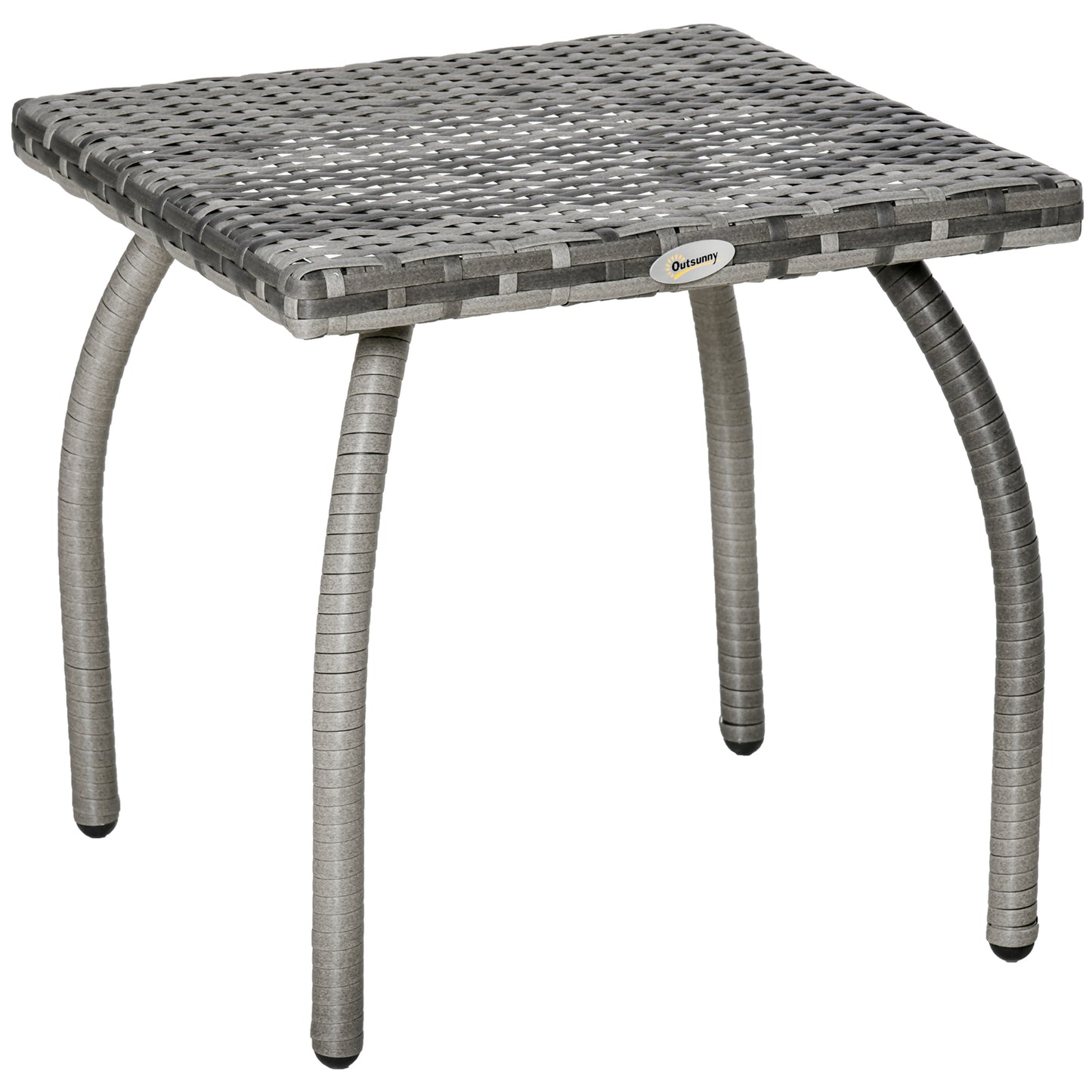 18" Rattan Coffee Table Outdoor Side Table Patio Wicker Furniture, Small Square with All-Weather PE for Garden, Balcony, Backyard, Poolside, Grey