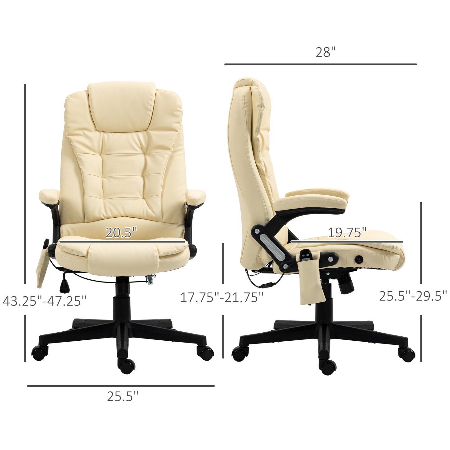 Heated Massage Office Chair, Ergonomic High Back Swivel Executive Chair with Vibration, Leather, Beige