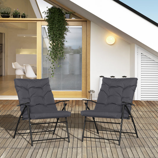 Set of 2 Outdoor Folding Chairs with Adjustable Backrest, Padded Camping Chairs for Outdoor Events, Grey - Grey