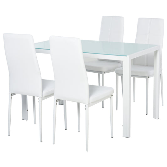 5-Piece Glass Dining Table and Chairs Set - White