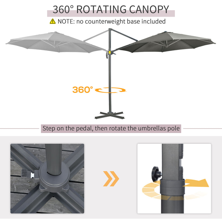 9.6' Grey Aluminum Cantilever Umbrella with 360° Rotation