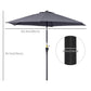 8.5FT Grey Round Garden Parasol with 6 Ribs & Crank Handle