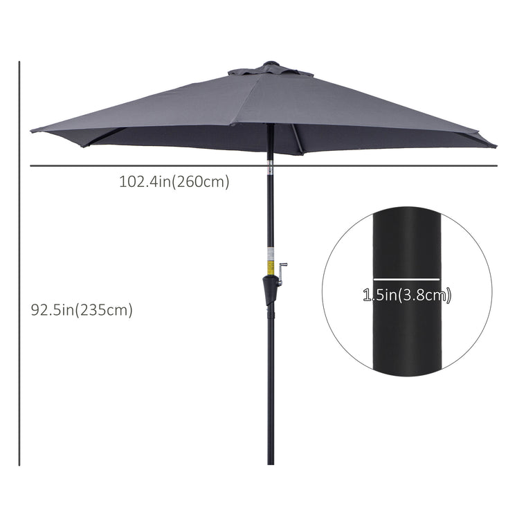 8.5FT Grey Round Garden Parasol with 6 Ribs & Crank Handle