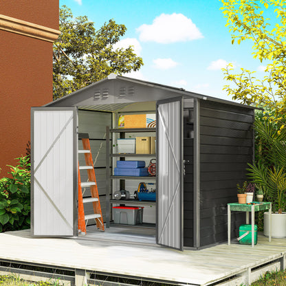 8' x 6' Metal Garden Shed with Lockable Doors and Vents