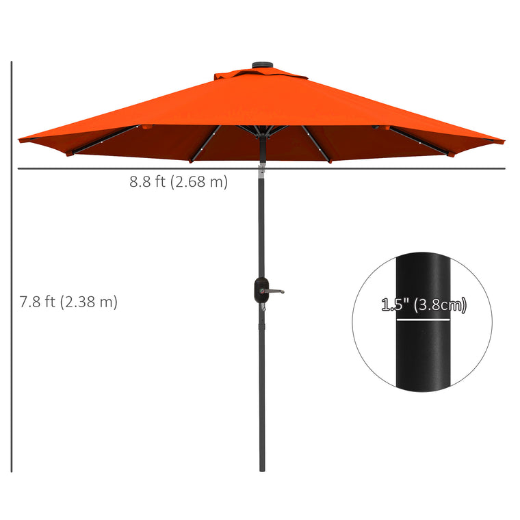 9ft Solar Patio Umbrella Outdoor Sunshade 24 LED Lights Tilt Canopy Orange