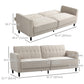Convertible Bed with Couch, Button Tufted Fabric Sofa Bed with Adjustable Back for Living Room, Beige
