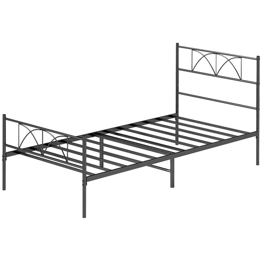 Metal Twin Platform Bed with Headboard and Storage - Black