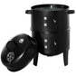 3-in-1 Vertical Charcoal BBQ Smoker, 16" Round Barbecue Grill with 2 Cooking Areas and Thermometer, Black